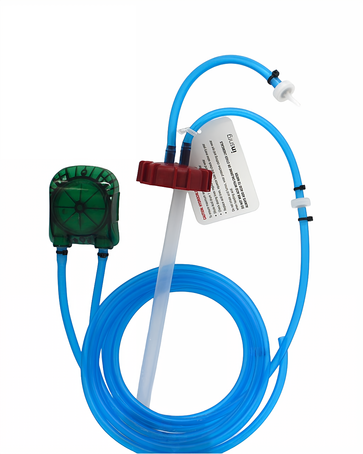 Green Acid Pump Head Replacement Kit 2 roller, squeeze tube, 15l bottle cap, non return valves, delivery tubes.