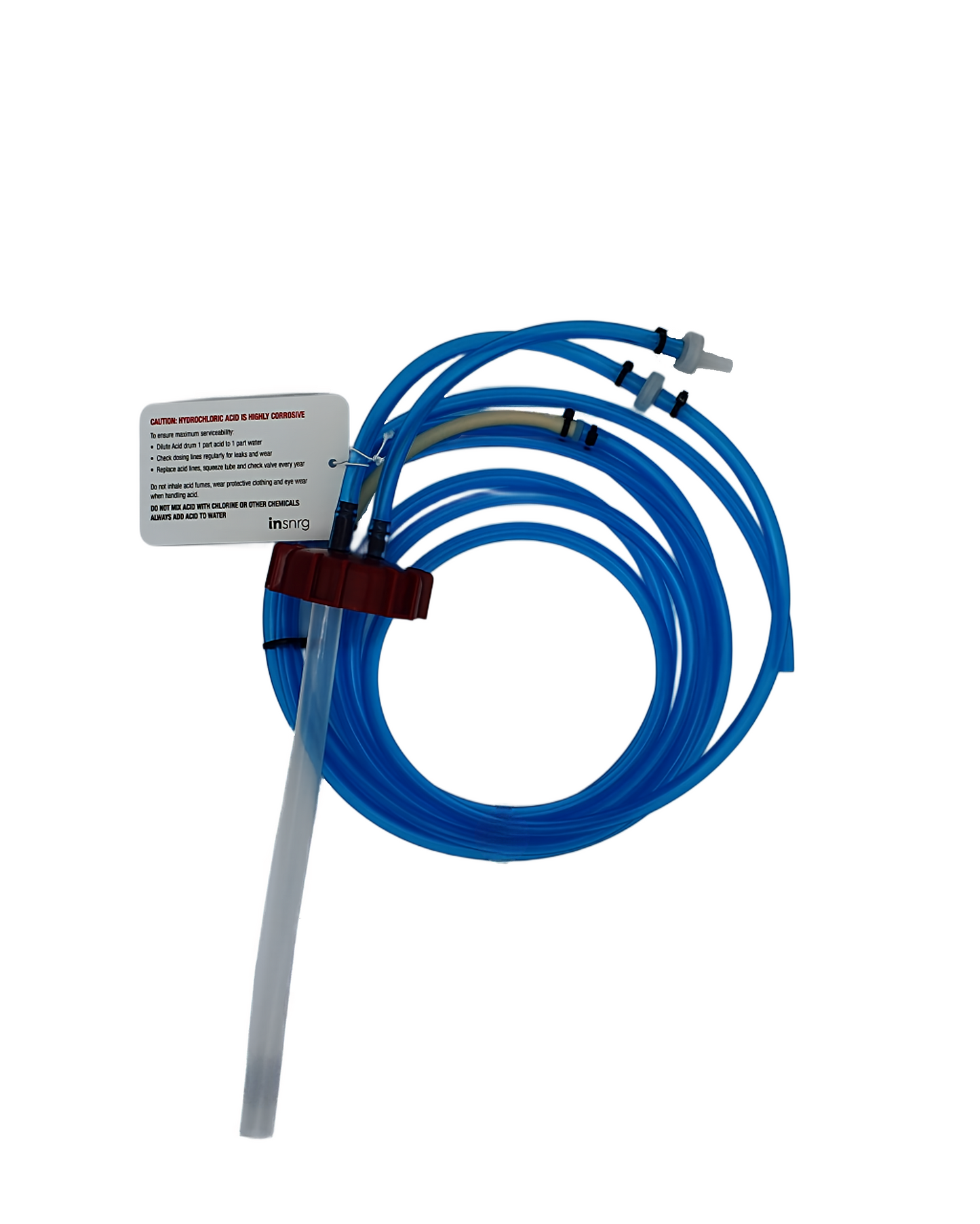 Acid delivery tube kit inc squeeze tube, delivery tubes, non returns, air bleed and 15l acid bottle cap.